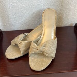 Ulla Popken Metallic Champagne Bow Slide Mules